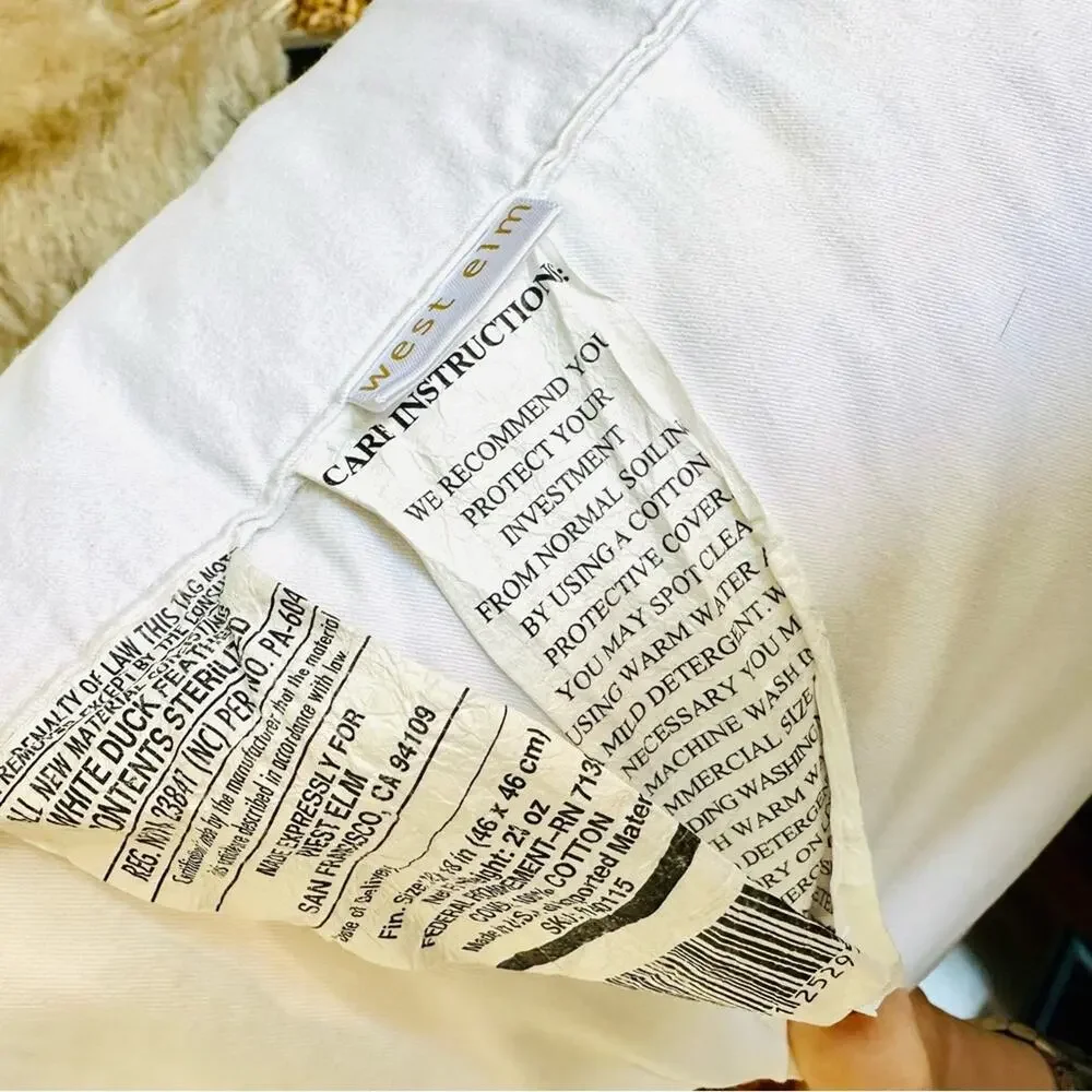 WEST ELM Light Blue Navy Striped Button Back Textured Pillow Case Sham Inserts